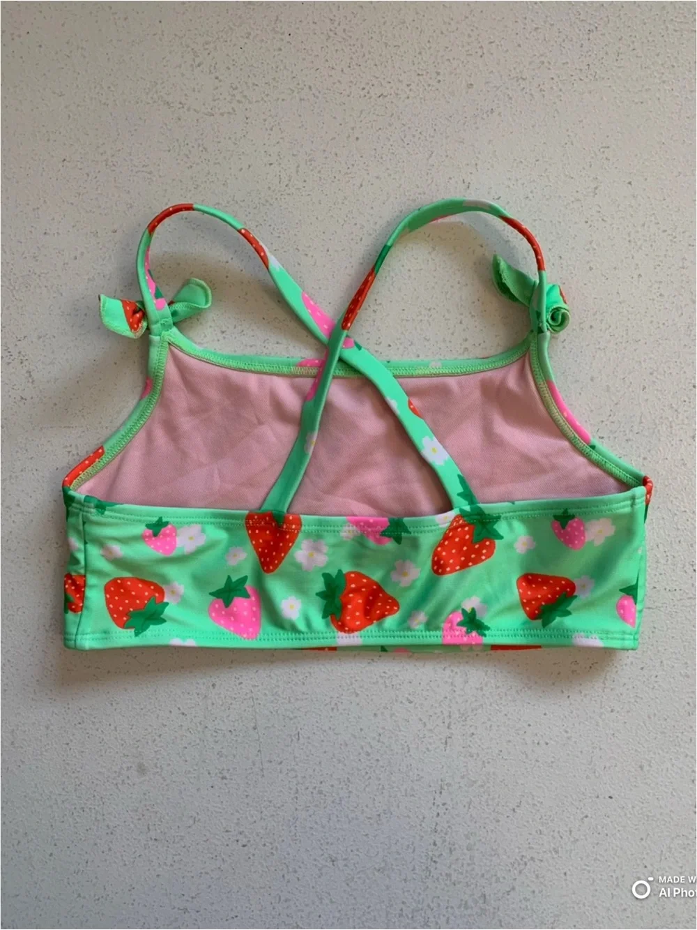 Cat & Jack Girl’s Strawberry Print Bikini Top Size Large NWOT Green Pink Red